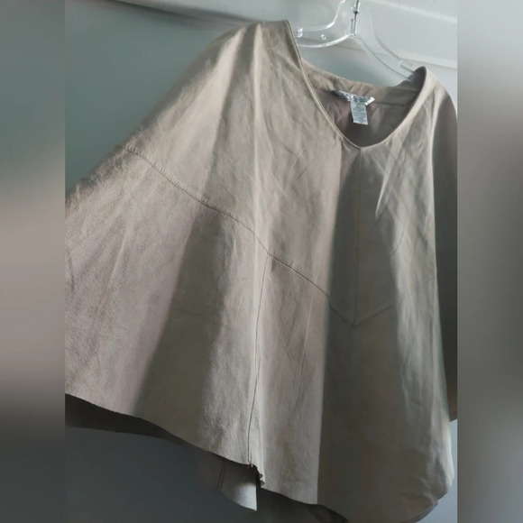 Genuine Leather satin Lined Cape Poncho Beige large Bohemian Neutral Minimalist - Picture 5 of 11